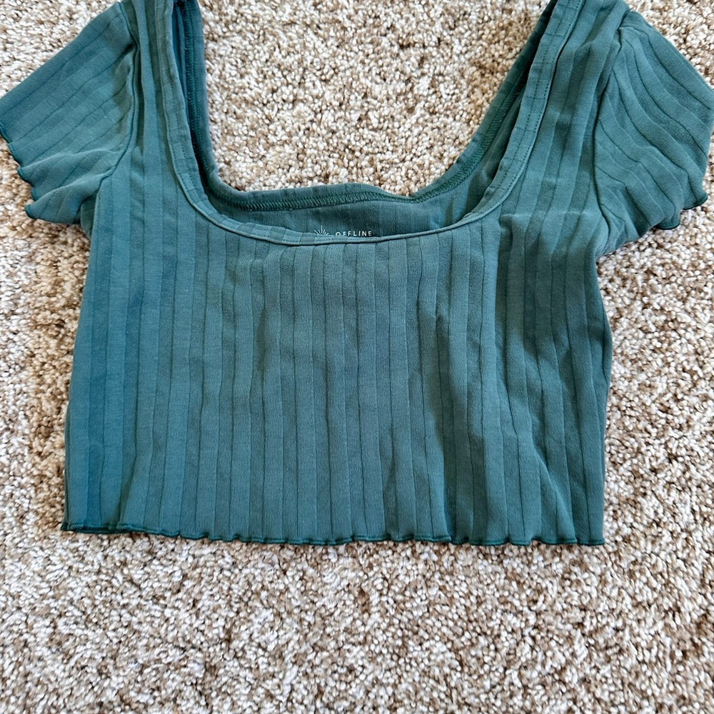 Green Ribbed Women's Top
